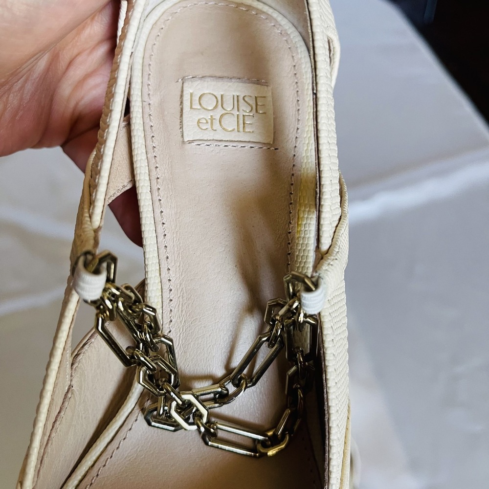 Louise et Cie Beige Soft Leather Chain Detail Heels Size 6.5 - Picture 10 of 11